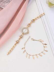 Fashionable Gold-color Stainless Steel Chain Quartz Watch - Gold - View 3