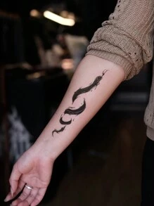 1 Pieza Tatuaje Temporal Negro Con Diseño De Serpiente Abstracta Para Hombro, Cuello, Clavícula Y Cuerpo - Negro - Ver 3