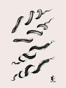 1 Pieza Tatuaje Temporal Negro Con Diseño De Serpiente Abstracta Para Hombro, Cuello, Clavícula Y Cuerpo - Negro - Ver 6