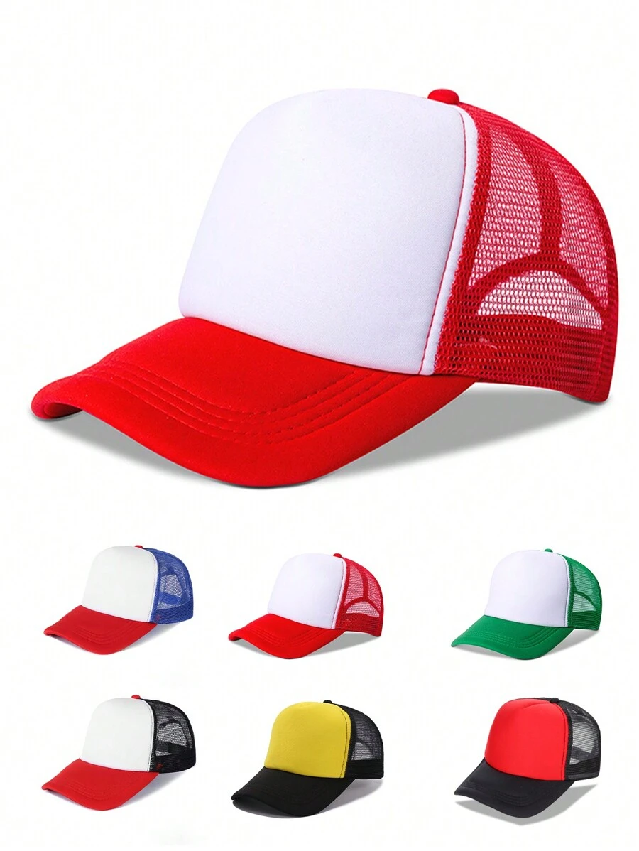 1pc Red & White Foam Mesh Baseball Cap, Trucker Hat, Suitable For Daily Wear - Red and White - View 1