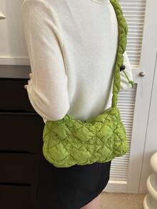 1pc Drawstring Design Fashionable Pleated Shoulder Bag Suitable For Women's Daily Use - Green - View 2