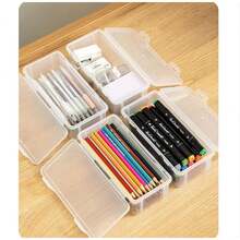 1pc Plastic Hobby Art Craft Supply Organizer Storage Box with Snap-Tight Closure Latch, Art Satchel Storage Case for Ribbons Bead Sticker Yarn and Ornaments, Stackable, Clear - Clear - View 8