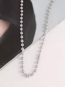1 pièce Collier chaîne à perles en acier inoxydable pour femmes, couleur or, collier chaîne à boules rondes, bijoux ras-du-cou