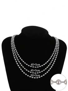 1 pièce Collier chaîne à perles en acier inoxydable pour femmes, couleur or, collier chaîne à boules rondes, bijoux ras-du-cou