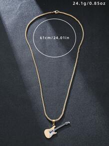 1pc Guitar & Bass Music Element Shiny Personalized European & American Punk Holiday Casual Street Fashion Party Dating Men's Copper Pendant Necklace - Guitar - View 9