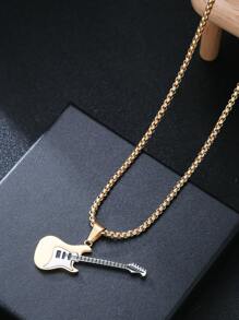1pc Guitar & Bass Music Element Shiny Personalized European & American Punk Holiday Casual Street Fashion Party Dating Men's Copper Pendant Necklace - Guitar - View 6