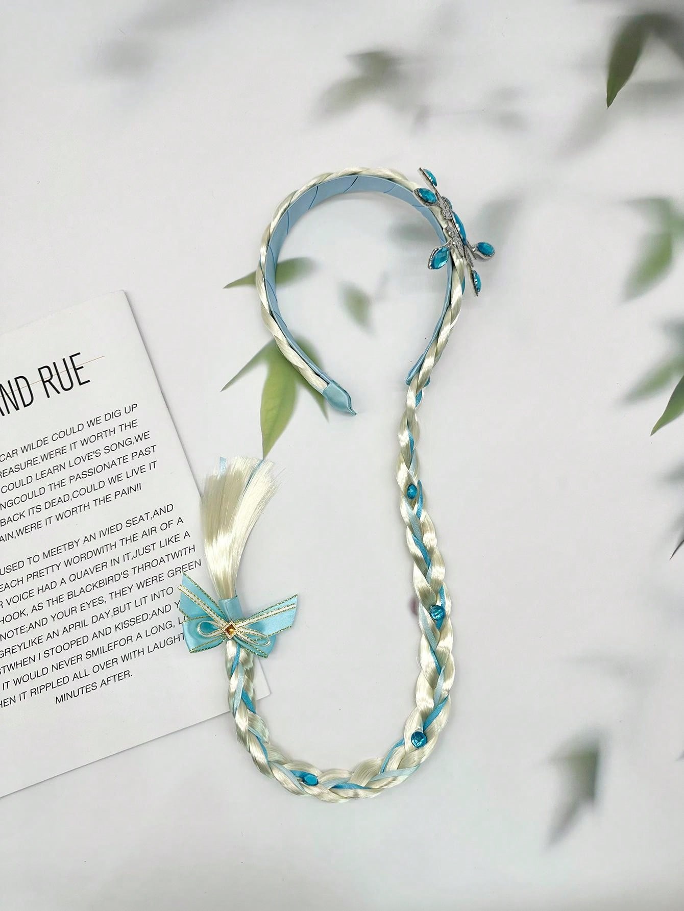 1pc Children's Long Hair Princess Wig With Flower Pearl Braid, Crown