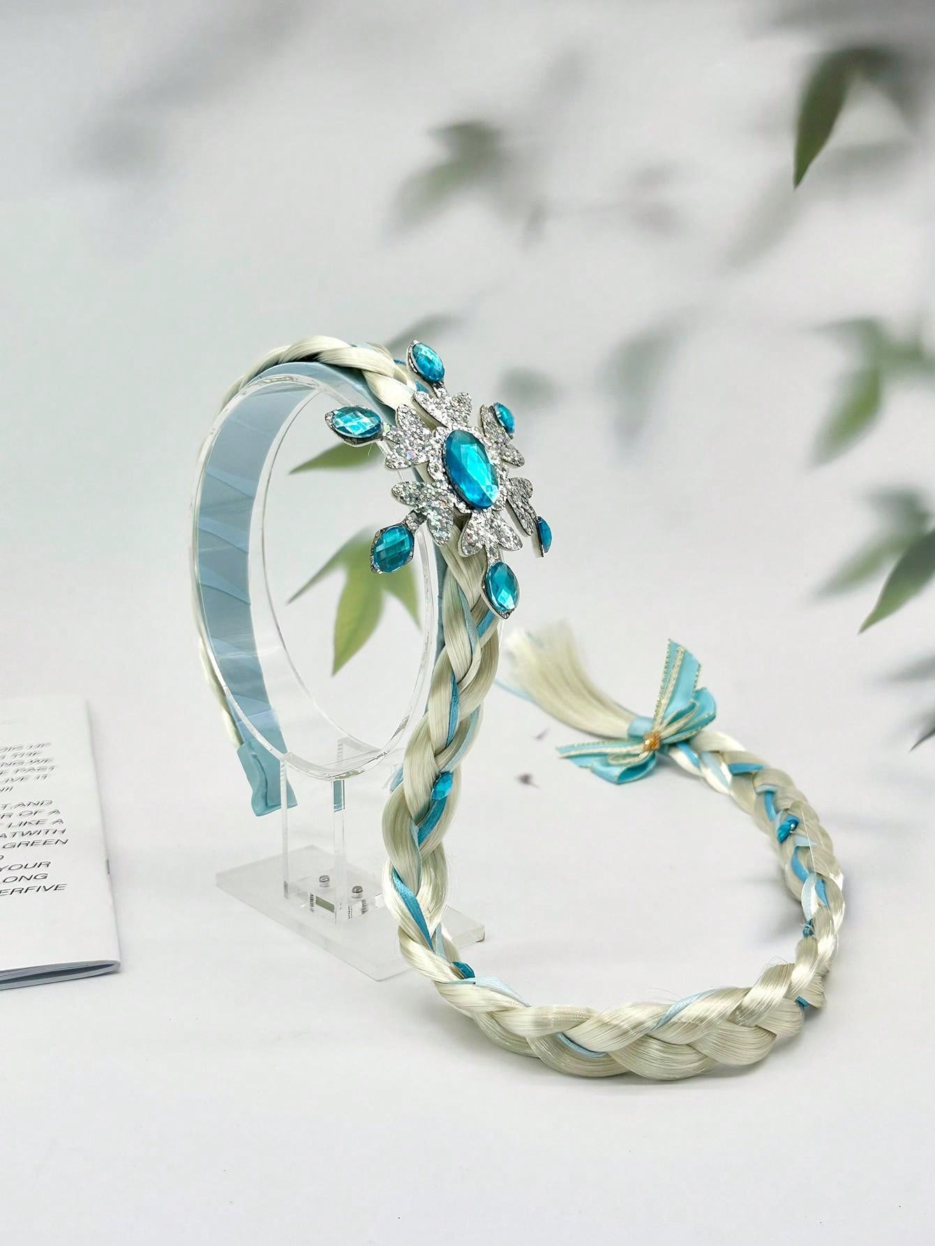 1pc Children's Long Hair Princess Wig With Flower Pearl Braid, Crown