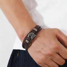 新款pu皮編織男士手鍊,配有鷹形合金磁扣 - 棕色 - 查看 5