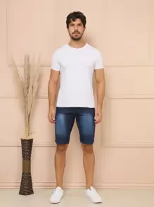 Men Denim Shorts - Rửa tối - Xem 1