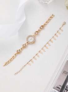 Fashionable Gold-color Stainless Steel Chain Quartz Watch - Gold - View 4