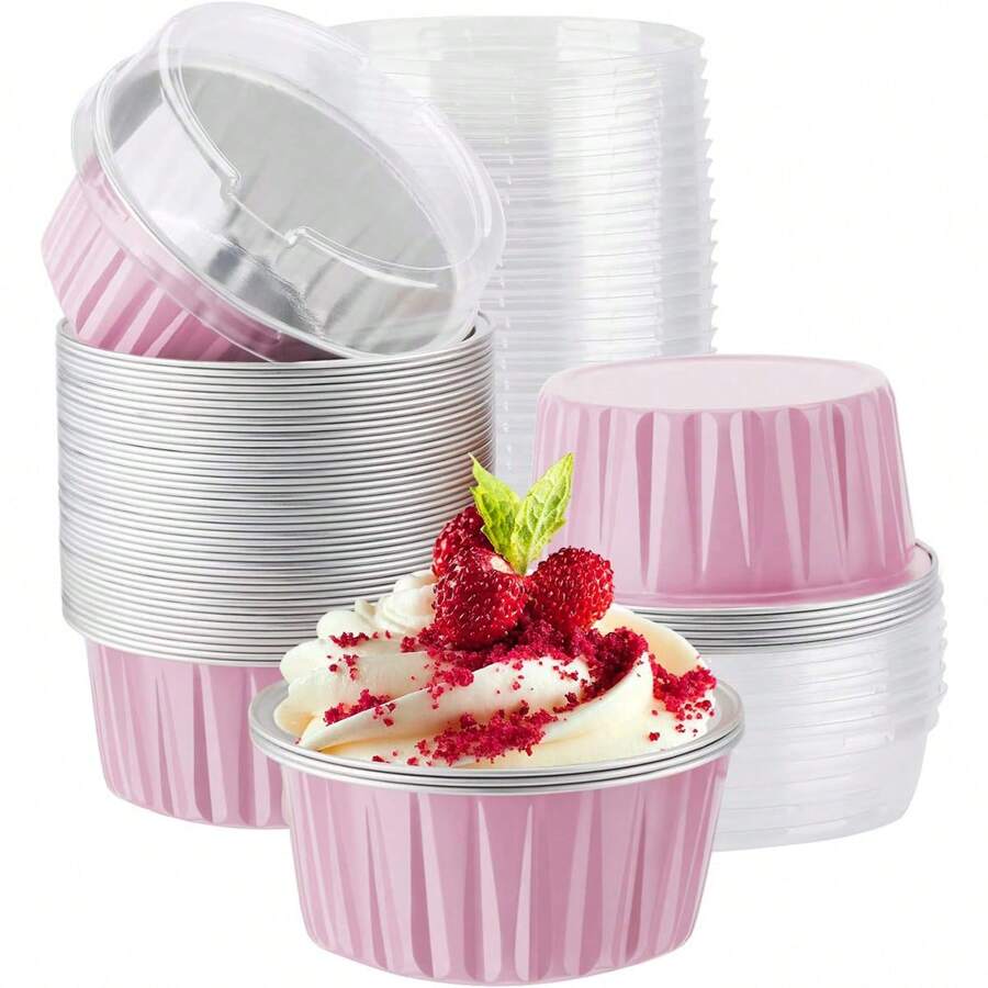 Foil Baking Cups, 20pcs 5oz/125 Ml Muffin Liner With Lid, Aluminum Foil Cupcake Liner