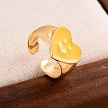 1pc Adjustable Open Heart Design Copper Plated Ring, Women's Accessory For Date And Party, Gift - Yellow - View 5