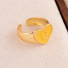 1pc Adjustable Open Heart Design Copper Plated Ring, Women's Accessory For Date And Party, Gift - Yellow - View 2