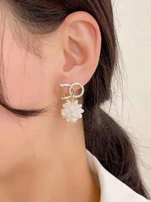 1 对白色花卉耳环，带水钻装饰，合金制成，简约、优雅、百搭，适合婚礼、派对和日常休闲万圣节 - 白色 - 查看 2
