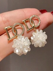 1 对白色花卉耳环，带水钻装饰，合金制成，简约、优雅、百搭，适合婚礼、派对和日常休闲万圣节 - 白色 - 查看 4