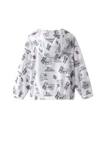 Annil Tween Girl Cartoon Print Sun Protection Lightweight Hooded Jacket Pink - White - View 3
