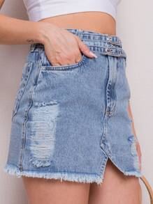 Women Denim Skirts - Rửa trung bình - Xem 3