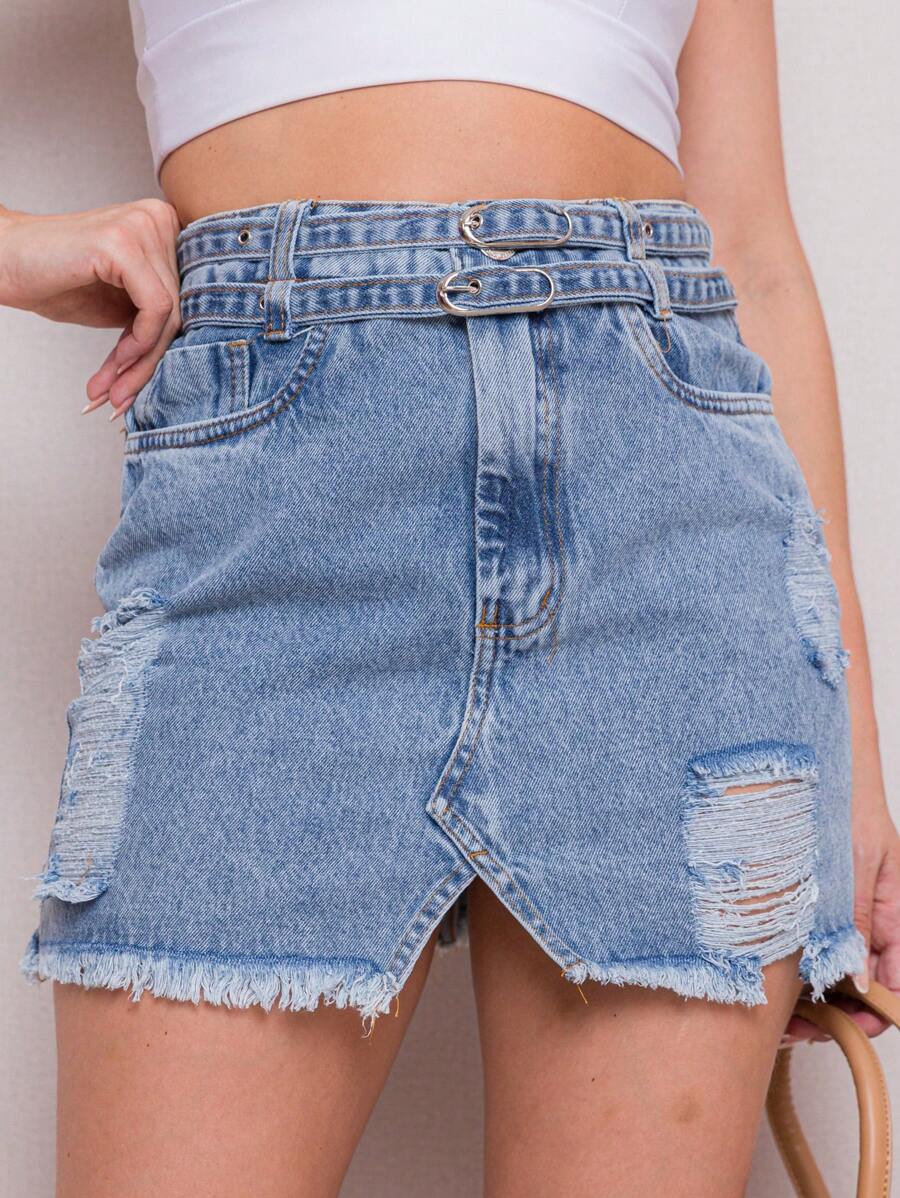 Women Denim Skirts - Rửa trung bình - Xem 1
