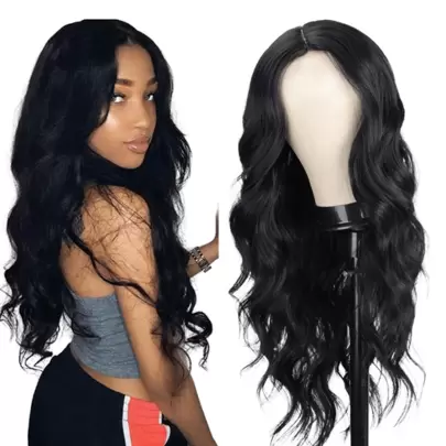 Peruca Orgânica Liso Ondulado Longa 60cm Preta