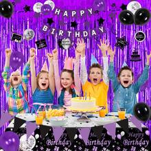 Decoración De Cumpleaños En Morado Y Negro Para Mujeres Y Niñas, Decoración De Fiesta De Cumpleaños Feliz Para Ella, Él, Suministros De Fiesta De Cumpleaños, Globos, Mantel, Cortinas Decorativas De Borlas De Papel Metálico, Cortinas De Papel Metálico, Decoración De Remolinos Colgantes, Bandera De Guirnalda - Morado - Ver 4