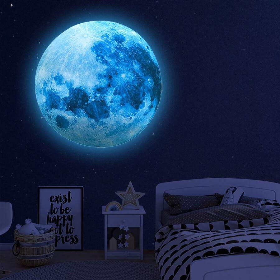 夜光月球貼紙,適用於暗室的天花板和牆壁貼紙,發光星星壁貼完美適用於臥室或客廳裝飾(20*20厘米) - 20*20 - 查看 1