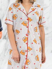 Kit 2 Camisolas Americana manga curta com Abertura de Botões Verão Gestante  Chemise Luxo Malha Premium Estampada Amamentação Pós cirúrgico - Preto e Branco - Visão 4