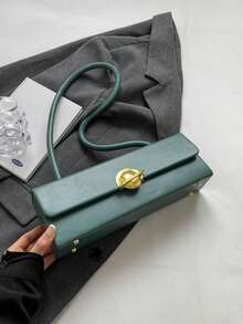1pc Plain Rectangular Women's Shoulder Bag - Green - View 5