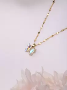 Ab Color Butterfly Pendant Chain Necklace Suitable For Daily Wear - Multicolor - View 1