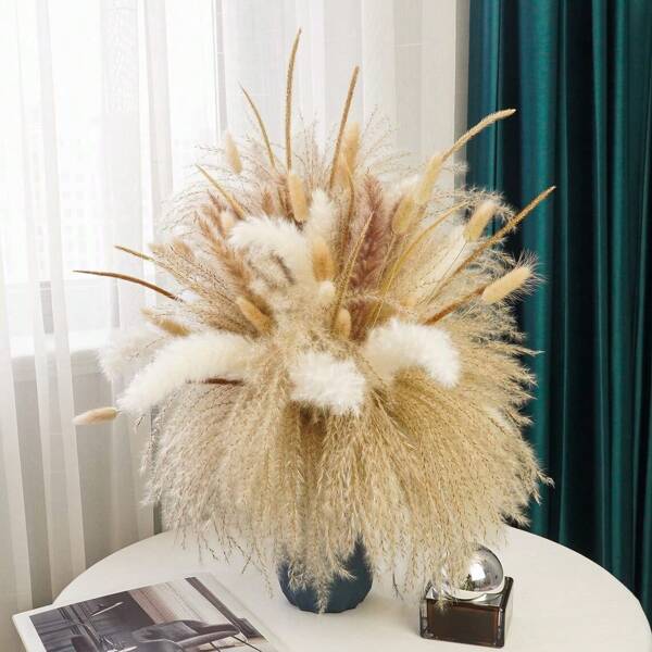 100pcs Natural Pampas Grass Bouquet Bohemian Dried Flower Decoration