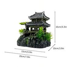 1pc Resin-made Aquarium Decoration Cloud And Crane Tower - Faux Mountain Resin House Building Landscape Ornament For Fish Tank