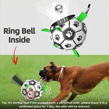 1pc Interactive Rubber Football Dog Toy With Built-in Bell, Ribbon & Air Pump For Indoor & Outdoor Activities, Suitable For Large/medium/small Dogs - White - View 2