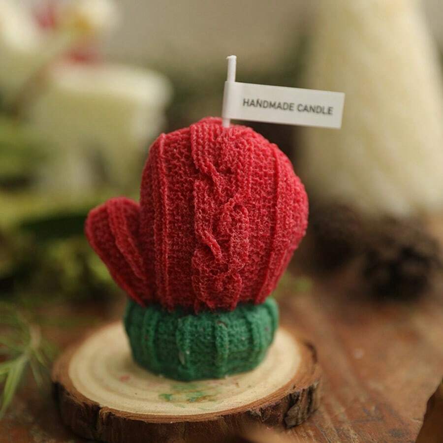 1pc Flower scented candle Knitted Glove Shaped Aromatherapy Candle, Gift, Photo Prop, Creative Decoration - Red - View 1