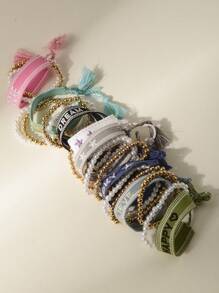 3入組淺藍色手工編織彈性珠串手鍊,帶著「相信」刺繡 - 彩色 - 查看 4