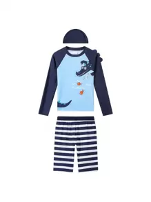Annil Anni Boys And Girls Summer Split-Type Swimwear Snorkeling And Beach Vacation Kids Swimsuit With Swimming Cap 3-Piece Set Royal Blue