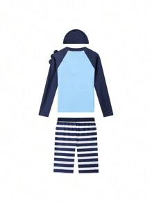 Annil Anni Boys And Girls Summer Split-Type Swimwear Snorkeling And Beach Vacation Kids Swimsuit With Swimming Cap 3-Piece Set Royal Blue