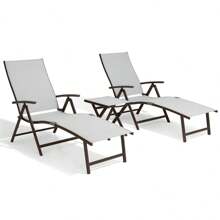 Outdoor Aluminum Folding Chaise Lounge Chair Set of 3 - Light Grey - View 1
