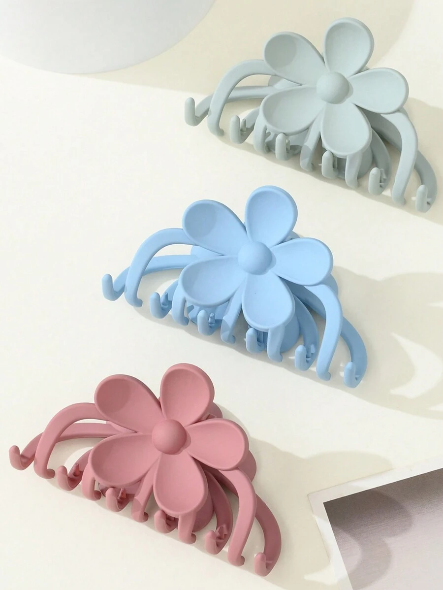 3pcs Large Flower Shape Hair Claw Clip, Matte Solid Color Hair Clip - Multicolor - View 1