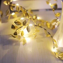 1pc 2M Artificial Gold & Silver Leaf String Lights, Glowing Leaf Garland Decoration Lights For Party, Wedding, Holiday, Christmas - Yellow - View 7