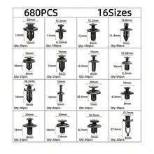 680 piezas de coche de plástico clips automóvil Defensa Alfiler remache puerta ribete panel automóvil parachoque tamaño mixto Herramienta - Verde militar - Ver 3