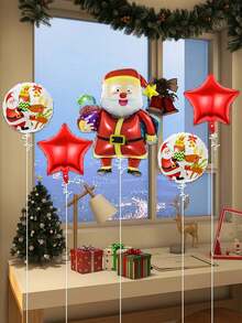 5pcs Christmas Aluminum Foil Balloons Set, Cartoon Gift & Santa Claus Pattern Merry Christmas Party Decoration Balloon - Multicolor - View 2