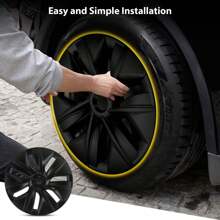 4PCS Hubcaps for Tesla Model Y Wheel Cover, 19 Inch Rim Protector Replacement Hub Caps Kit Fully Wrapped for Tesla Model Y Accessories 2019-2022 with 4PCS Center Caps, Matte Black ABS - one-size - View 6