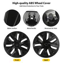 4PCS Hubcaps for Tesla Model Y Wheel Cover, 19 Inch Rim Protector Replacement Hub Caps Kit Fully Wrapped for Tesla Model Y Accessories 2019-2022 with 4PCS Center Caps, Matte Black ABS - one-size - View 4