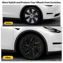 4PCS Hubcaps for Tesla Model Y Wheel Cover, 19 Inch Rim Protector Replacement Hub Caps Kit Fully Wrapped for Tesla Model Y Accessories 2019-2022 with 4PCS Center Caps, Matte Black ABS - one-size - View 2