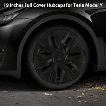 4PCS Hubcaps for Tesla Model Y Wheel Cover, 19 Inch Rim Protector Replacement Hub Caps Kit Fully Wrapped for Tesla Model Y Accessories 2019-2022 with 4PCS Center Caps, Matte Black ABS - one-size - View 3