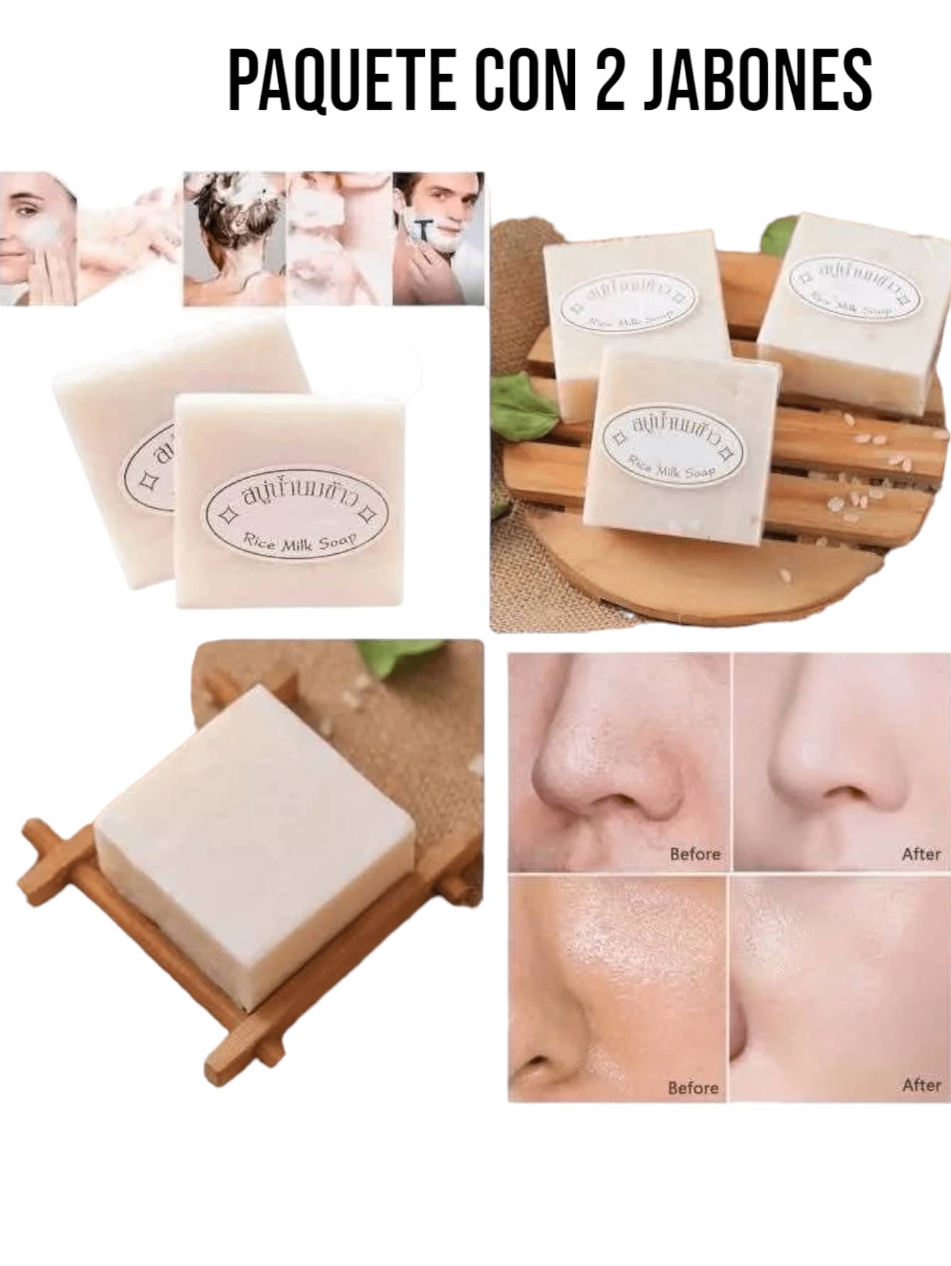 GENESIS COSMETICS Kit 2 Jabones De Arroz Para Suavizar Hidratar Y Blanquear - Albaricoque - Añade 1