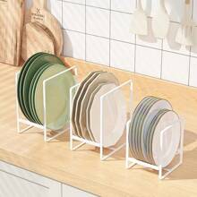 1pc White Metal Plate & Bowl & Dish Storage Rack, Drain Rack, Kitchen Dish Organizer, For Countertop & Cabinet