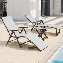 Outdoor Aluminum Folding Chaise Lounge Chair Set of 3 - Light Grey - View 9
