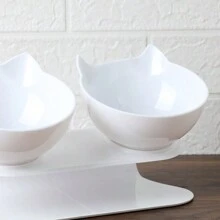1pc Cartoon Cat Design Pet Bowl - White - View 5