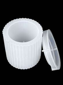 DIY圆柱条纹杯带盖硅胶模具，可制作烛台、圆形收纳盒、花盆、树脂浇铸模具